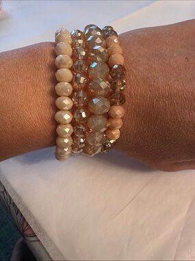 Erimish Peach and Champagne Beaded Stretch Bracelet Set